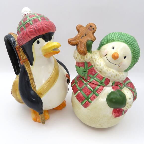 BICO Snowman and Penguin Cream and Sugar Set Christmas Ceramic Winter Serveware - Picture 13 of 14